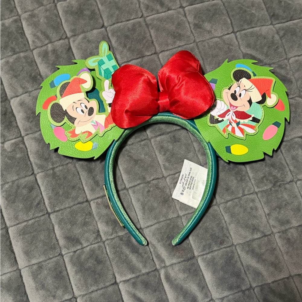 Disney Mickey and Minnie Holiday Headband with Red Bow